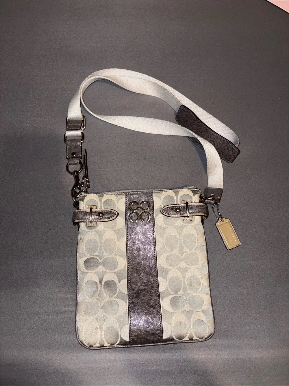 Coach Signature Crossbody in Chalk and Metallic Silver